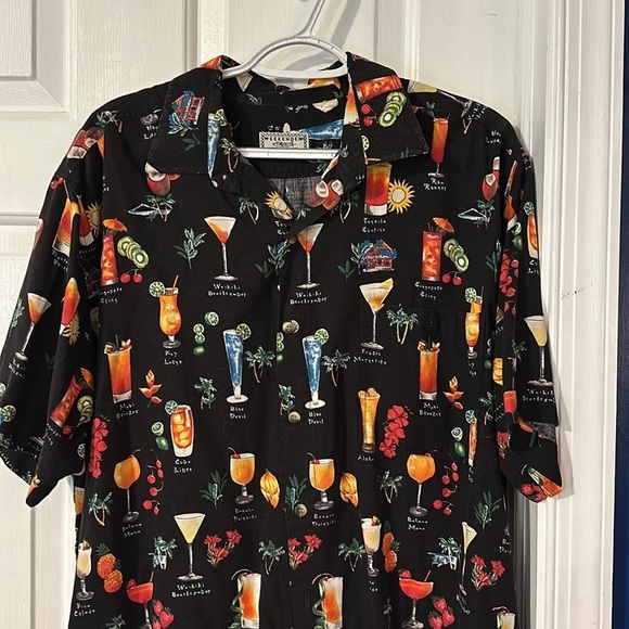Men’s Vintage Weekender Traveler Hawaiian Cocktail Drinks Button Down Shirt Sz L - Picture 3 of 8